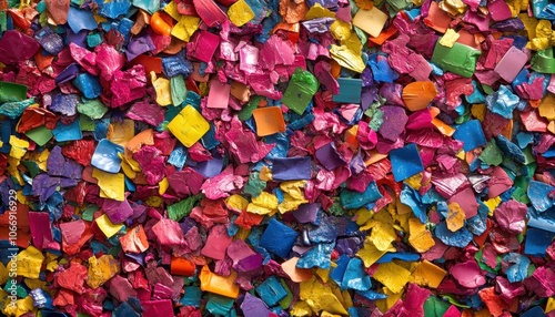 Crushed plastic granules transformed into vibrant recycled materials