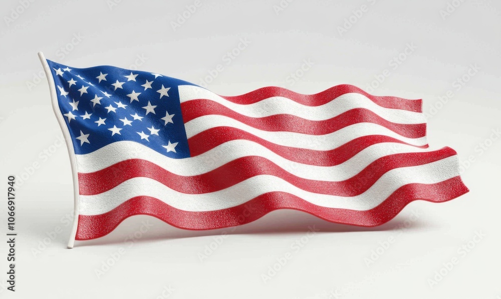 Obraz premium 3D USA flag waving in the wind, with realistic folds and movement, isolated on a white background