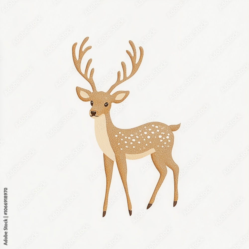 Fototapeta premium A young deer with antlers standing gracefully against a plain background, showcasing nature's beauty in fine detail