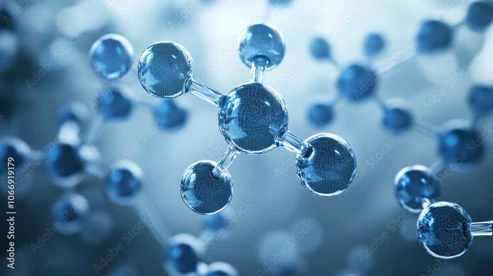 Blue Molecular Structure 3D Illustration with Spheres and Nodes in Science Concept Blue Molecular Structure 3D Illustration with Spheres and Nodes in Science Concept
