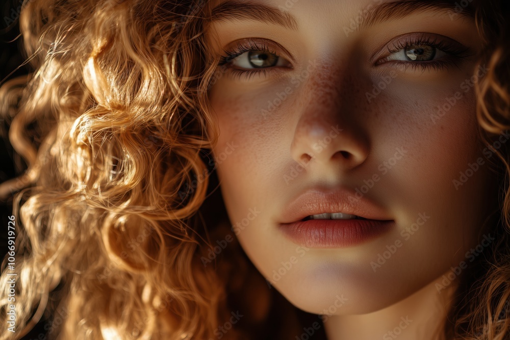A woman with curly hair and green eyes A woman with curly hair and green eyes