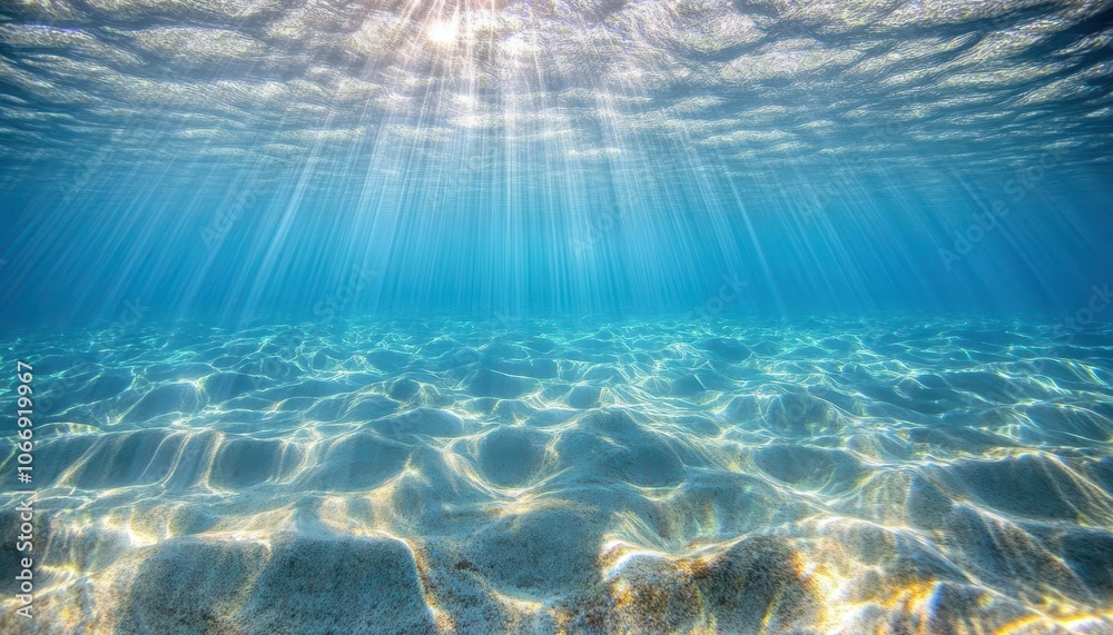 Fototapeta premium Sunlight rays illuminating the serene surface of a tranquil sea