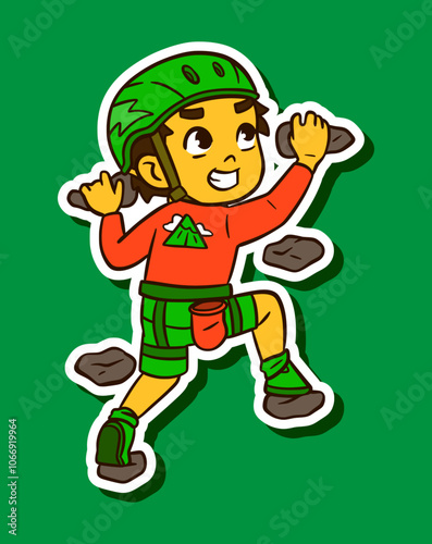 Kid Playing Wall Climbing Doodle Sticker Illustration