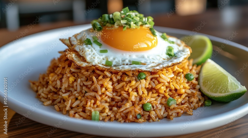 Delicious Fried Rice with Egg and Lime Garnish Delicious Fried Rice with Egg and Lime Garnish