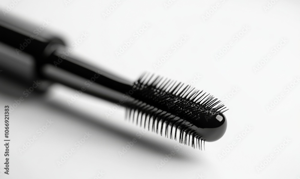 3D mascara tube with a brush dipped in black, ready for application, sleek and detailed 3D mascara tube with a brush dipped in black, ready for application, sleek and detailed
