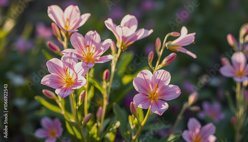 Pink evening primrose flowers in the garden in full bloom isolated with white shades, png