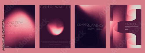 Modern crypto finance poster design set. Futuristic vector poster template set with abstract red gradient background design. Set of Futuristic poster templates, red gradient design