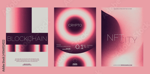 Futuristic crypto blockchain template set. Futuristic vector poster template set with abstract red gradient background design. Set of Futuristic poster templates, red gradient design