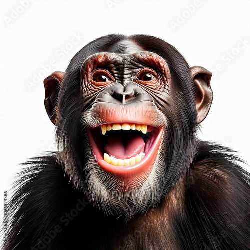 Happy chimpanse ape is laughing  and smiling photo