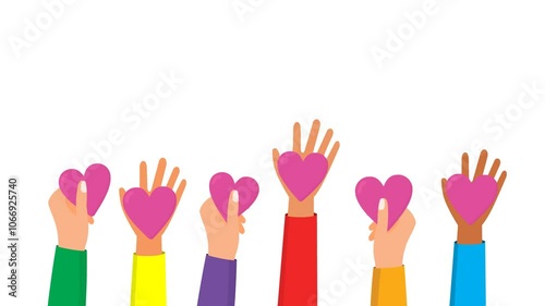 animation of the concept of hands holding a heart, giving love to everyone.