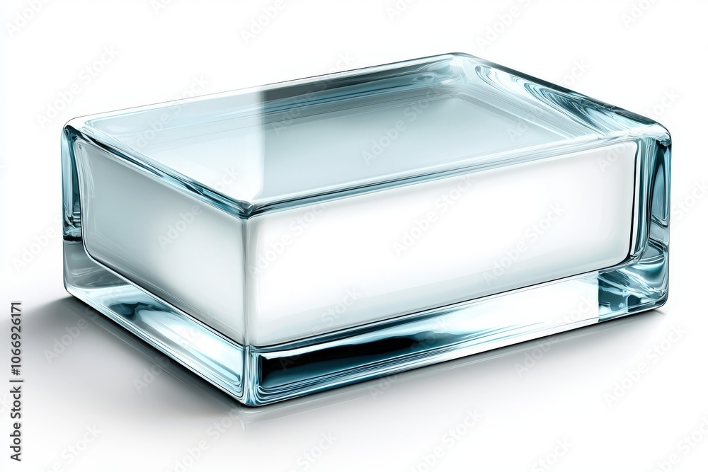 Clear glass box on white background, perfect for showcasing products or decorative items.