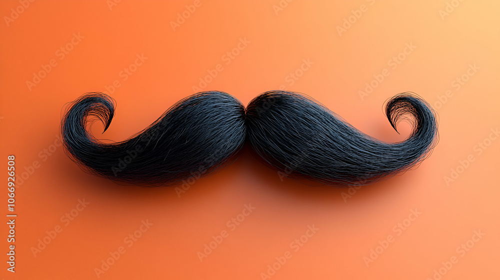 Fototapeta premium A whimsical, stylized black mustache on an orange background, showcasing its unique curves and texture.