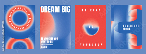 Motivational gradient poster design set. Modern abstract inspiration poster template set. Red blue gradient design. Set of modern vector poster templates, vibrant red blue gradient design