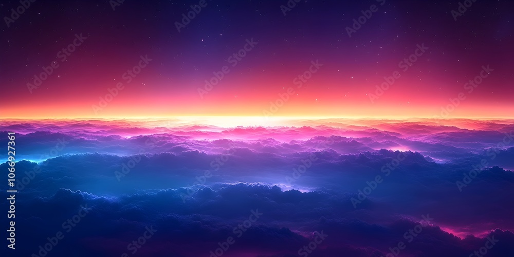 A breathtaking view of the horizon above a sea of colorful clouds, showcasing vibrant hues of purple, pink, and blue, creating a serene and dreamlike atmosphere. A breathtaking view of the horizon above a sea of colorful clouds, showcasing vibrant hues of purple, pink, and blue, creating a serene and dreamlike atmosphere.