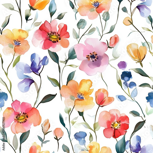 Watercolor floral seamless pattern print hand painting with abstract flowers and plants, design texture. Tileable Seamless pattern watercolor floral pattern for textile, stationery, wedding deisgn