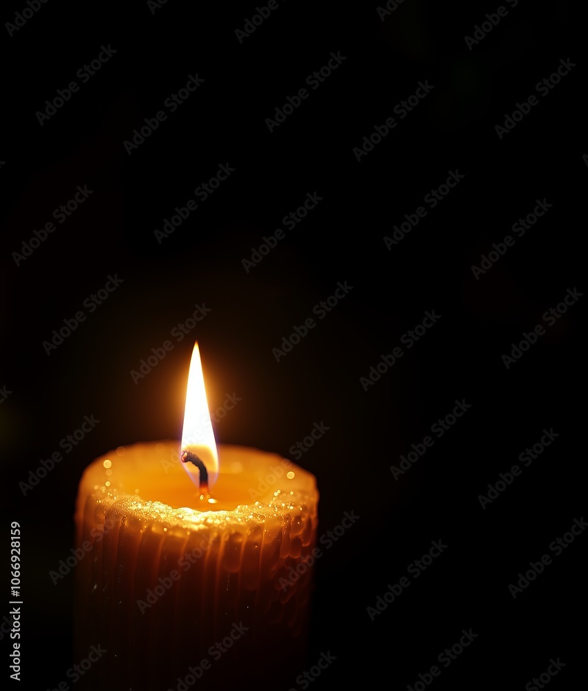 One lit candle burns brightly on a black background One lit candle burns brightly on a black background