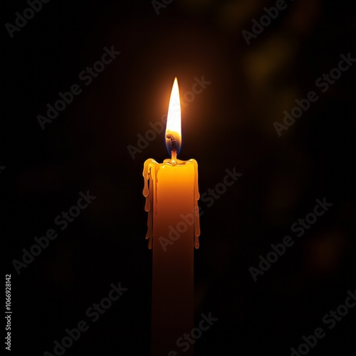 One lit candle burns brightly on a black background