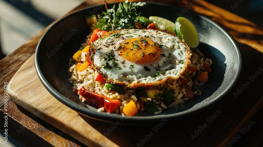 Delicious Breakfast Bowl with Fried Egg and Vegetables Delicious Breakfast Bowl with Fried Egg and Vegetables