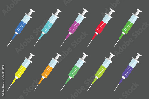 set of syringes. syringes with different colors of liquid