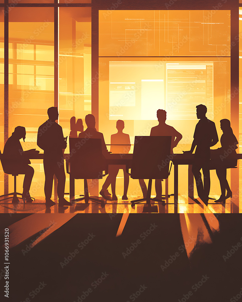 Diverse Team Silhouettes in Business Meeting Diverse Team Silhouettes in Business Meeting