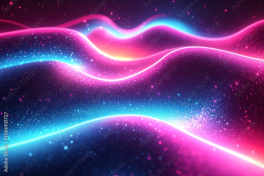 Fototapeta premium Abstract Neon Glowing Lines on a Glittering Dark Background