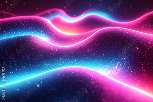 Abstract Neon Glowing Lines on a Glittering Dark Background