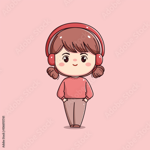 cute girl character using handsfree