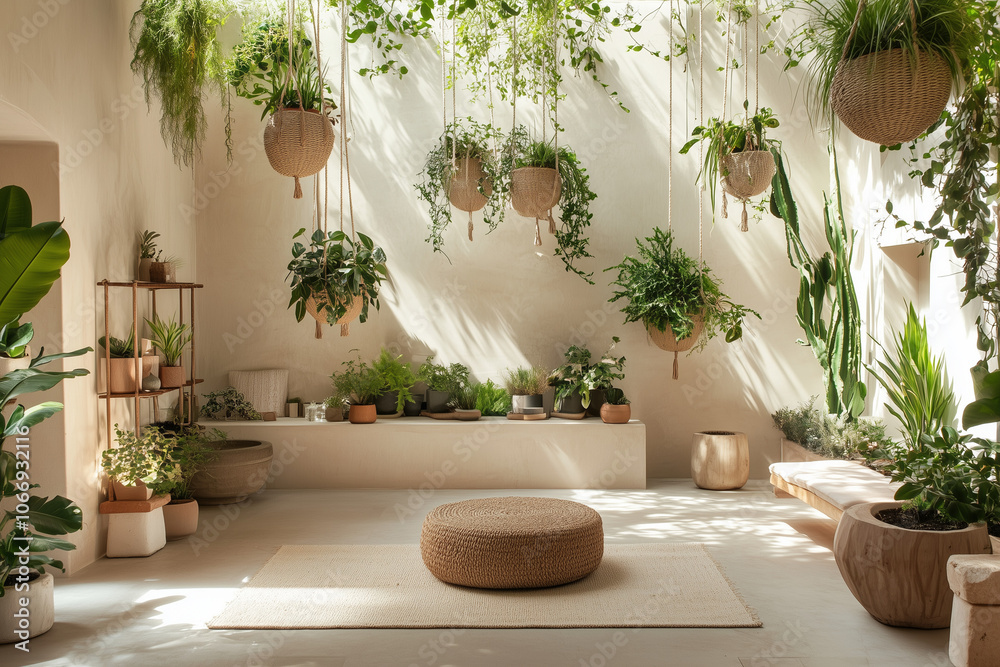 Indoor Plant Sanctuary with Hanging Planters and Natural Light Indoor Plant Sanctuary with Hanging Planters and Natural Light