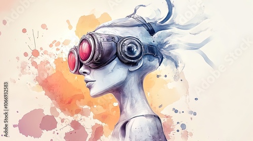 Wallpaper Mural Futuristic Elegance: White Marble Statue of a Woman in Goggles Against Vibrant Yellow - Perfect for Sporty Interiors or Modern Art Posters! Torontodigital.ca