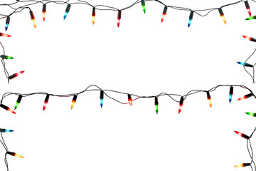 Christmas lights string. Border of festive colorful holiday light string use for design wallpaper of Merry Christmas,  new year and holiday.