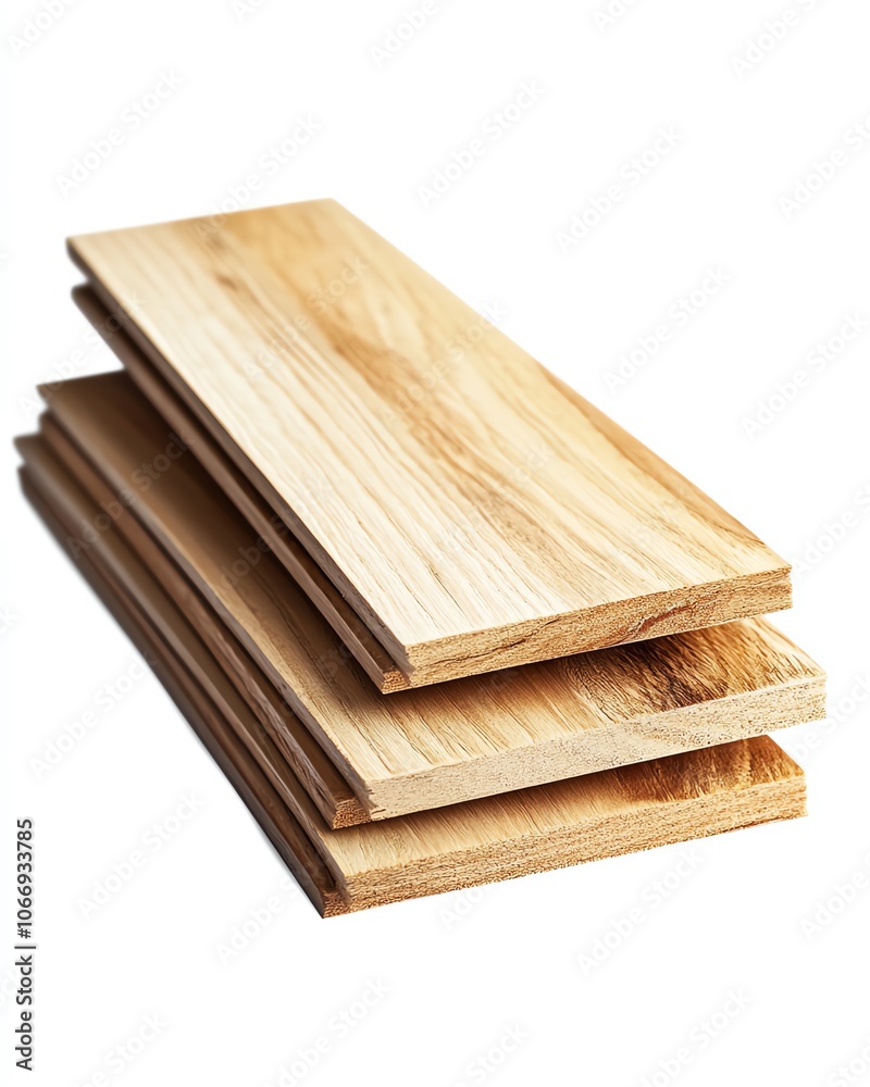 Stacked wooden planks on white background on white background
