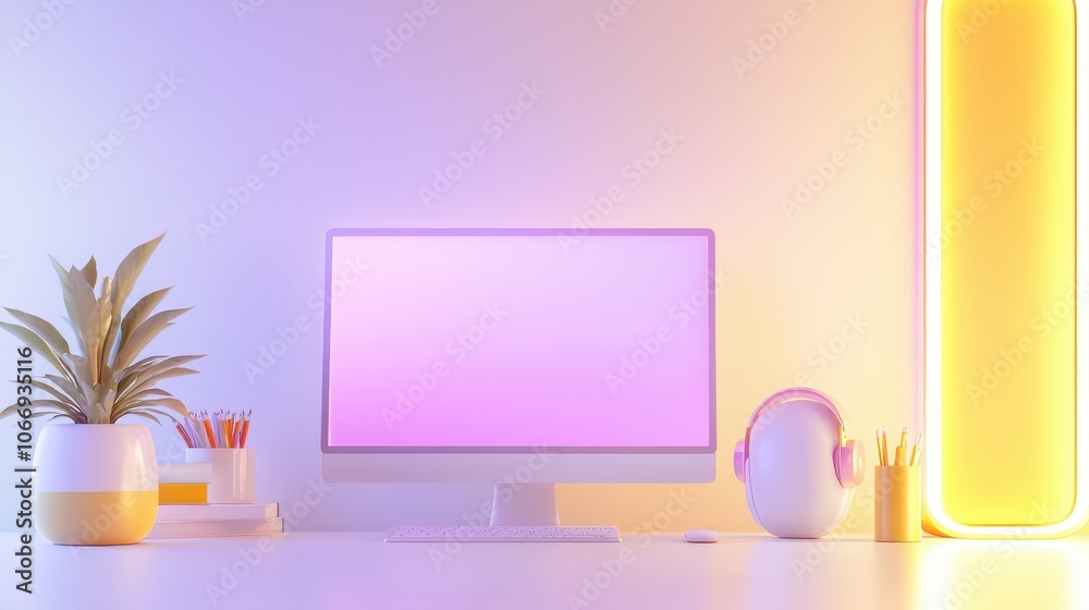A vibrant home office background showcasing a combination of technology and decor, perfect for themes related to remote work, creativity, and personal style. A vibrant home office background showcasing a combination of technology and decor, perfect for themes related to remote work, creativity, and personal style.