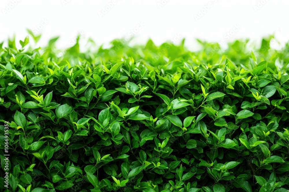 Lush green hedge texture, vibrant leaves on a white isolated background. Lush green hedge texture, vibrant leaves on a white isolated background.