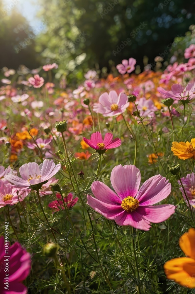 Close-Up of Colorful Wildflower Field with Varied Blooming Flowers Close-Up of Colorful Wildflower Field with Varied Blooming Flowers