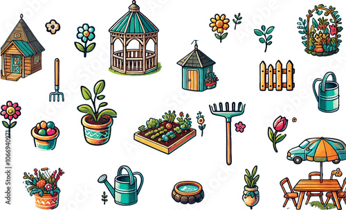 pattern with houses. Village Set