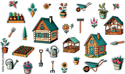 pattern with houses. Village Set