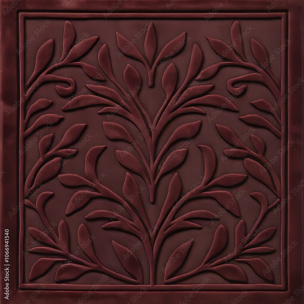 Red velvet texture with an embossed floral pattern. Red velvet texture with an embossed floral pattern.