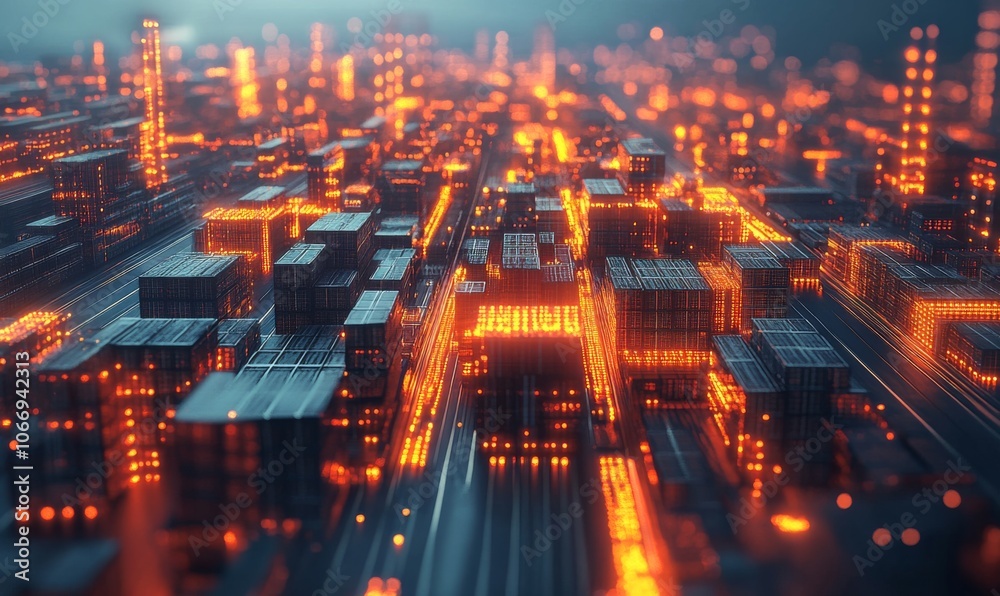 Fototapeta premium Global supply chain managed by AI and blockchain technology, interconnected logistics, 3D illustration