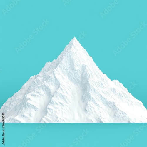 White mountain peak on turquoise background.