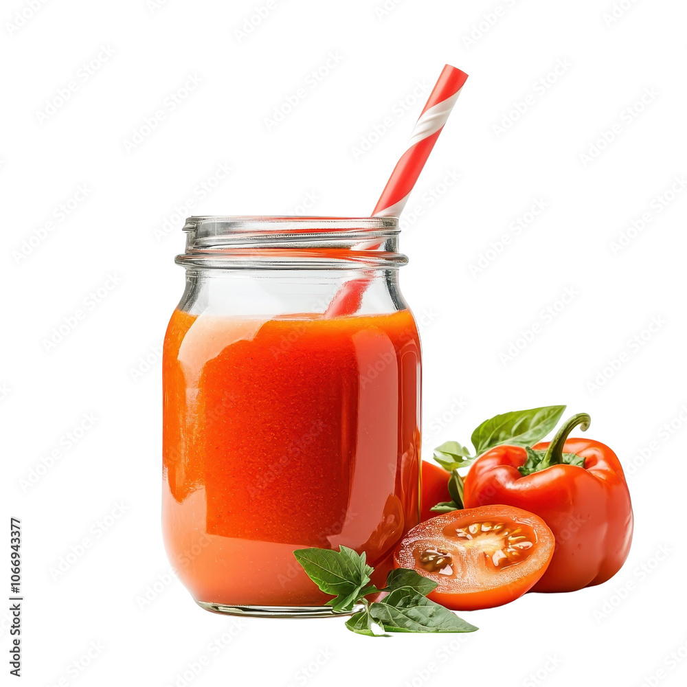 Bell pepper juice served in a glass with handle, isolated on white background for a rustic and charming look. cutout png Bell pepper juice served in a glass with handle, isolated on white background for a rustic and charming look. cutout png