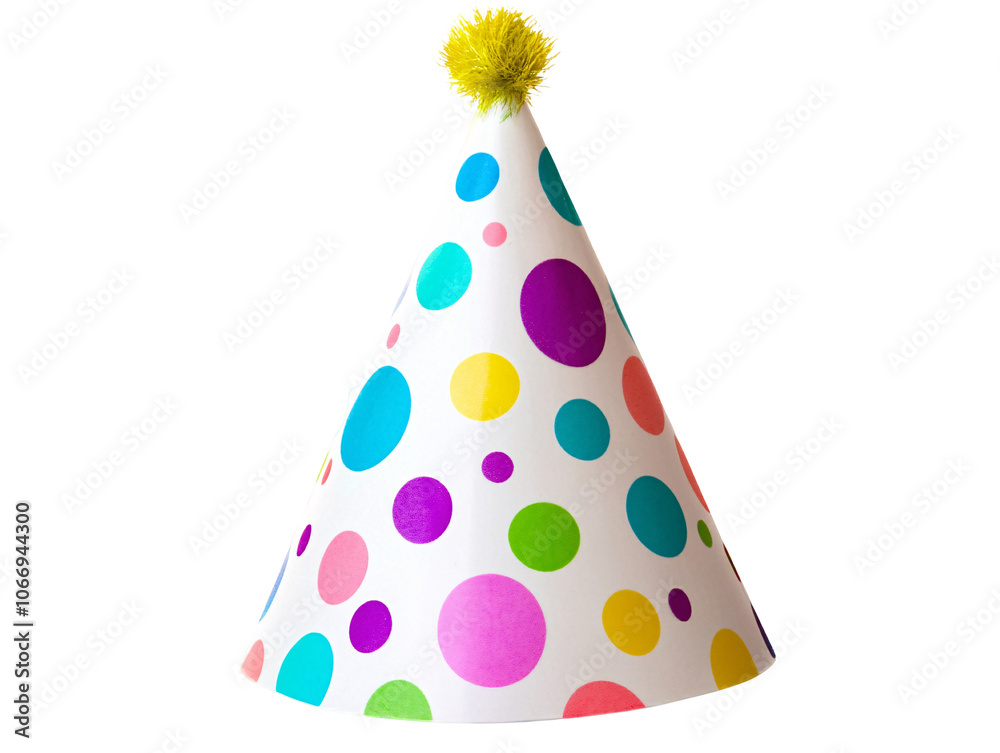 a white party hat with colorful polka dots a white party hat with colorful polka dots