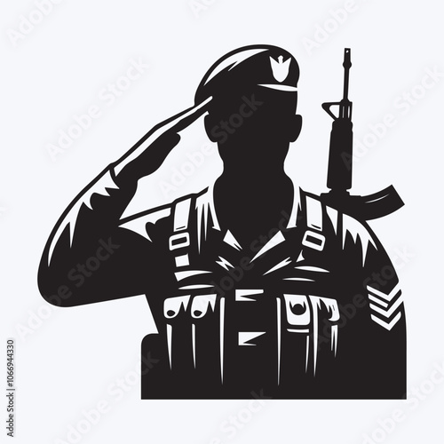 Salute soldier head logo, Salute soldier silhouette vector icon black and white