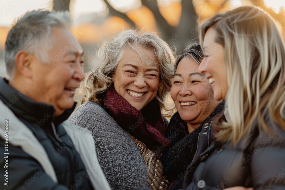 Portrait of a happy senior woman with her family in the park Portrait of a happy senior woman with her family in the park