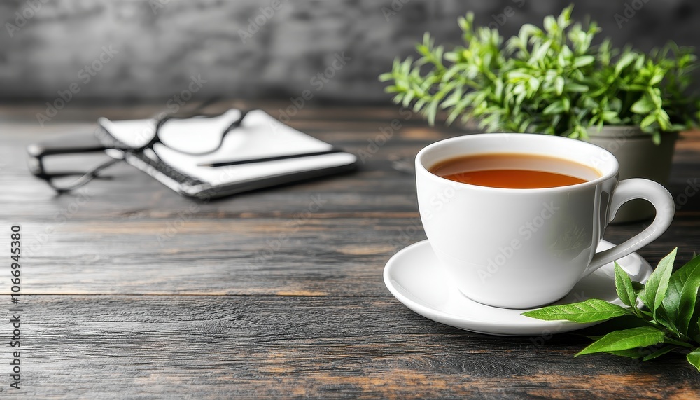 Young professional enjoys coffee in a cozy home office setting while relaxing Young professional enjoys coffee in a cozy home office setting while relaxing