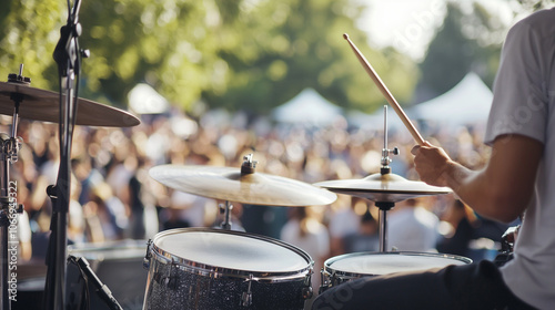 Energetic Jazz Trio Performing at Outdoor Festival Stage photo