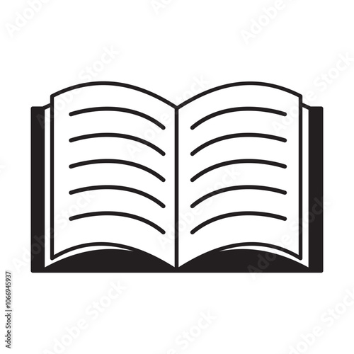 Notebook icon. Lined pages graphic. Open book symbol. Vector element.