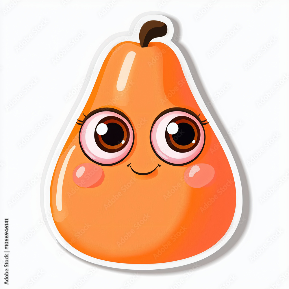 Fototapeta premium flat cutout vector sticker of a pear with big eyes and rosy cheeks, isolated on white background