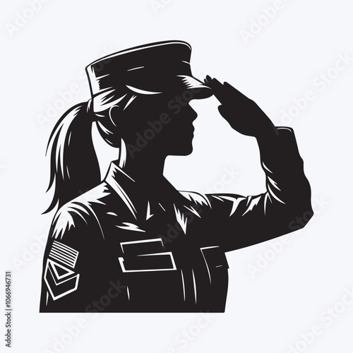 Salute soldier head logo, Salute soldier silhouette vector icon black and white