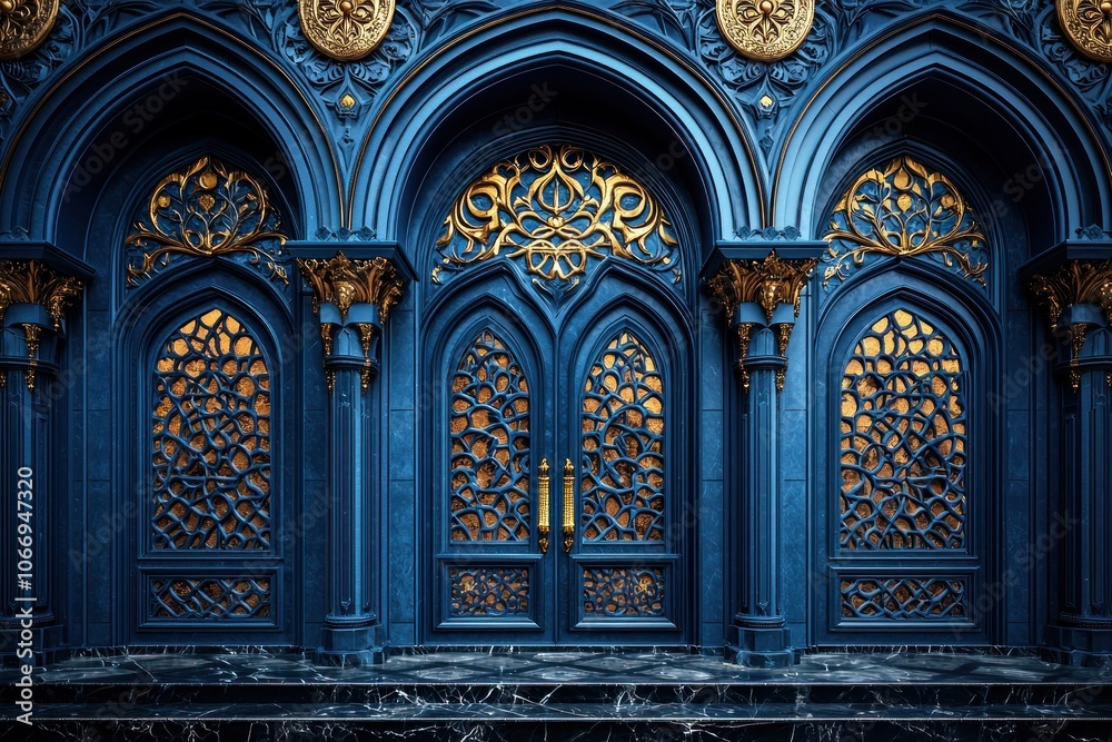 Ornate Blue and Gold Doors with Marble Steps Ornate Blue and Gold Doors with Marble Steps
