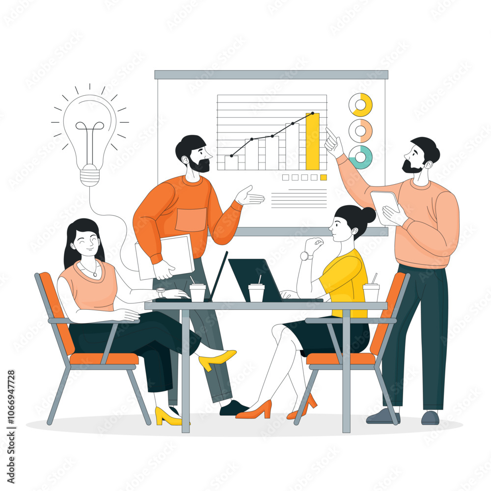 Fototapeta premium Business team discussing ideas for startup with modern design